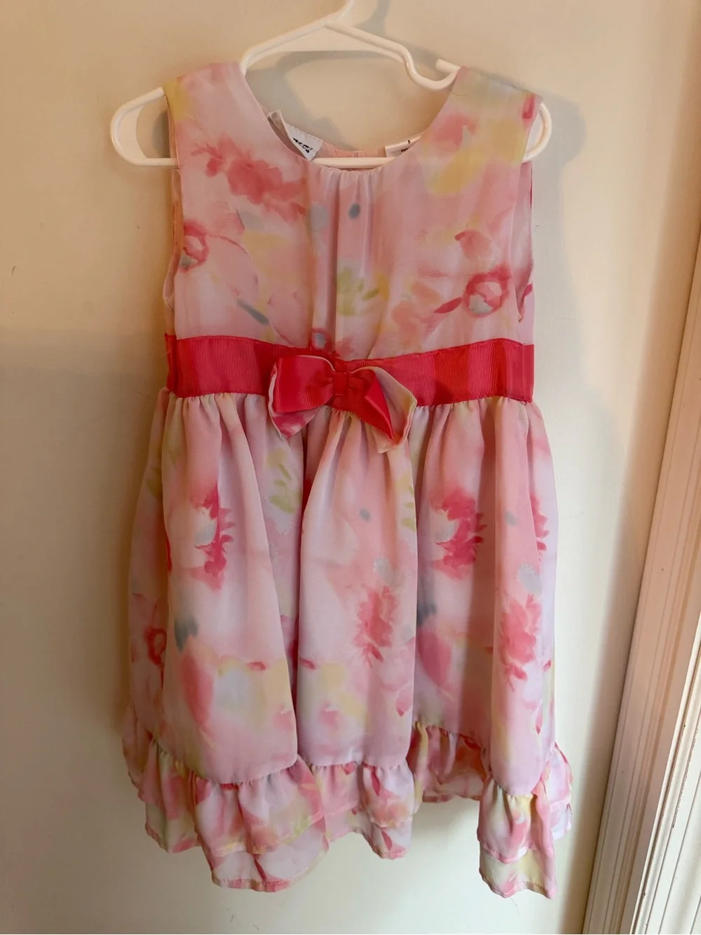 Girls Pink Floral Bow-Accent Party Dress